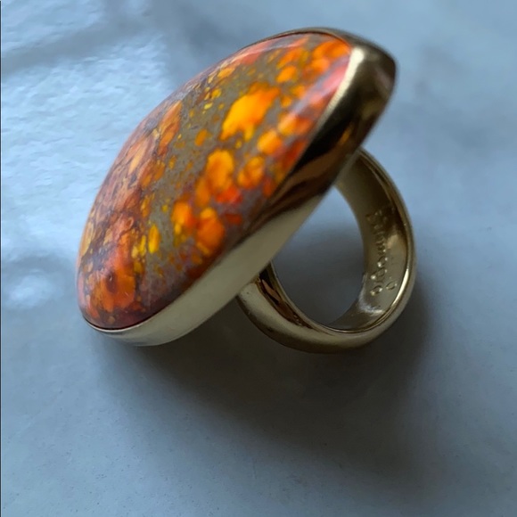 LARGE TEARDROP SHAPED BURNT ORANGE TURQUOISE RING - Picture 2 of 5